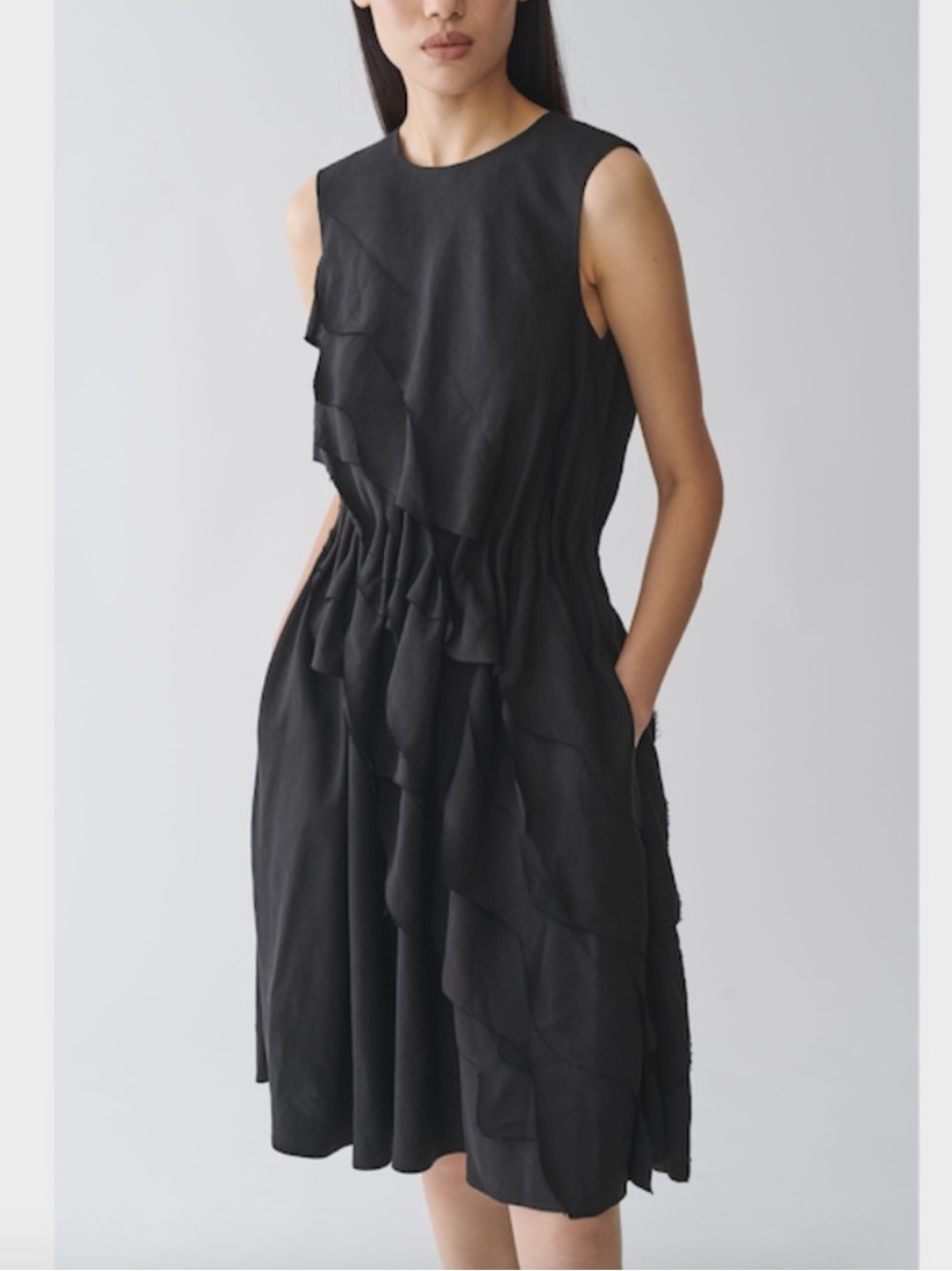 COS Layered Linen Dress Black Size 4